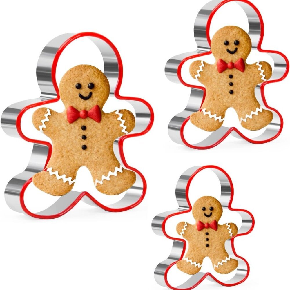 Gingerbread Man Cookie Cutters Set, 3 PCS Gingerbread Man Biscut Cutters Set Sta
